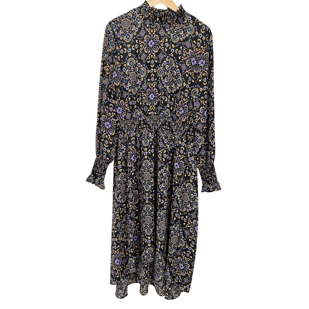 NANETTE LEPORE Smocked Neck Gathered Waist Midi Dress // 14